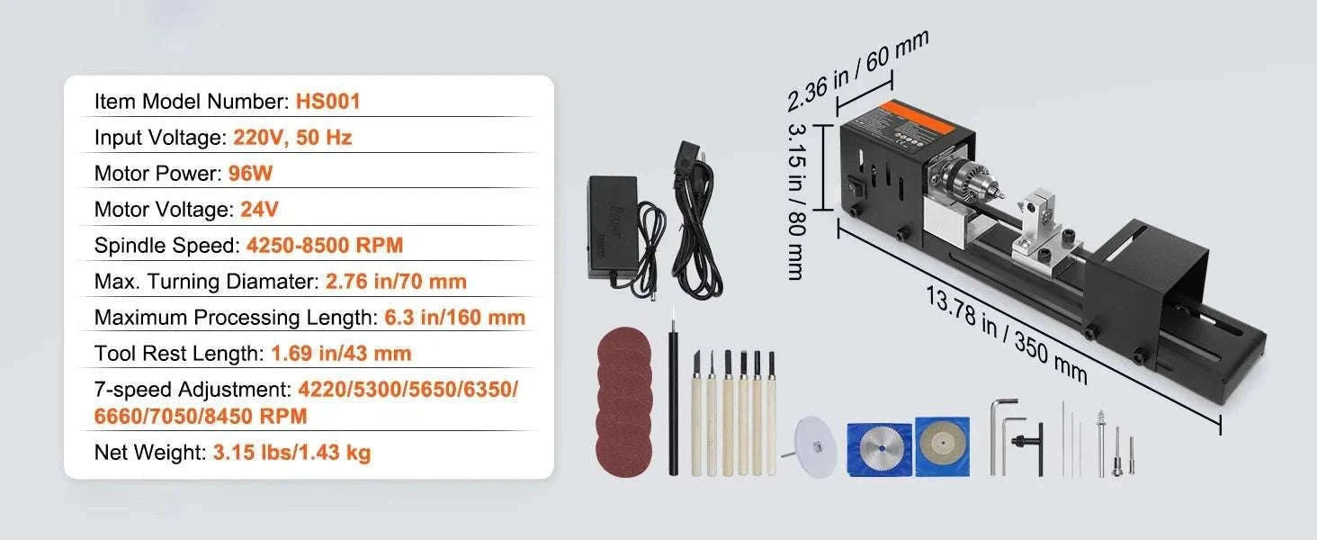 Mini Wood Lathe Machine 7-Speed 8500RPM DIY Woodworking Tool-4250-8500 RPM / United States
