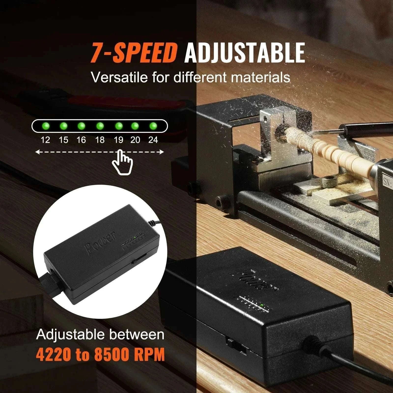 Mini Wood Lathe Machine 7-Speed 8500RPM DIY Woodworking Tool-4250-8500 RPM / United States