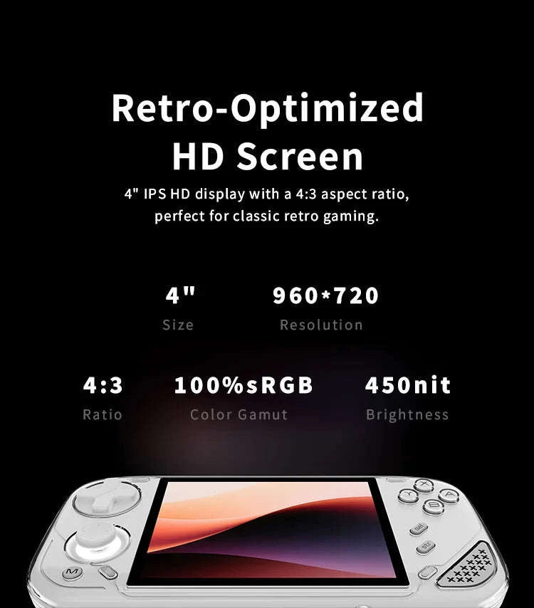 MINILOONG Pocket 1 Handheld Game Console 4" IPS Screen 14,000+ Games-White / United States / 64G(14K Games)