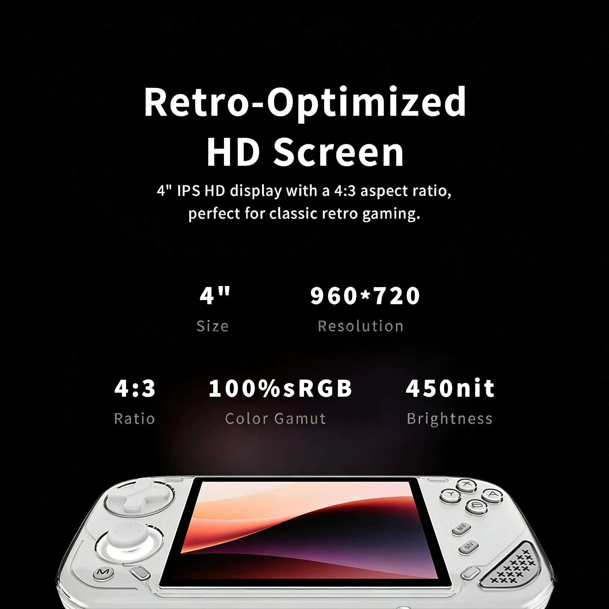 MINILOONG Pocket 1 Handheld Game Console 4" IPS Screen 14,000+ Games-White / United States / 64G(14K Games)