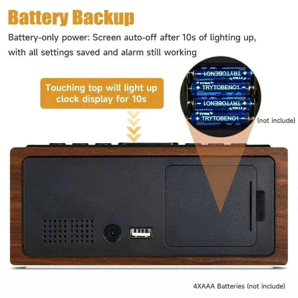 Minimalist Wooden LED Alarm Clock with Adjustable Brightness-NZ668