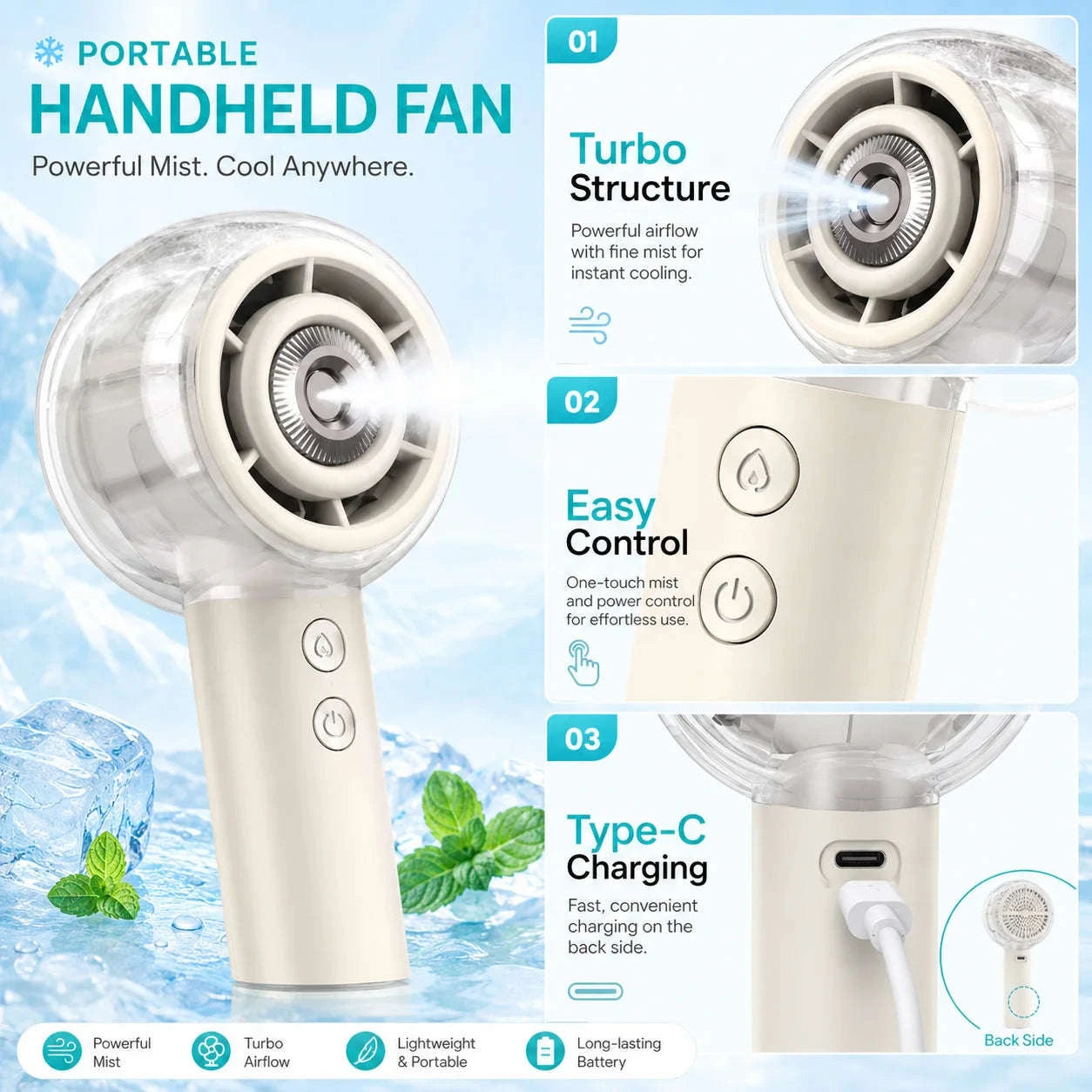 Misting Portable Handheld Fan 6000mAh Rechargeable 4 Speeds-khaki / United States