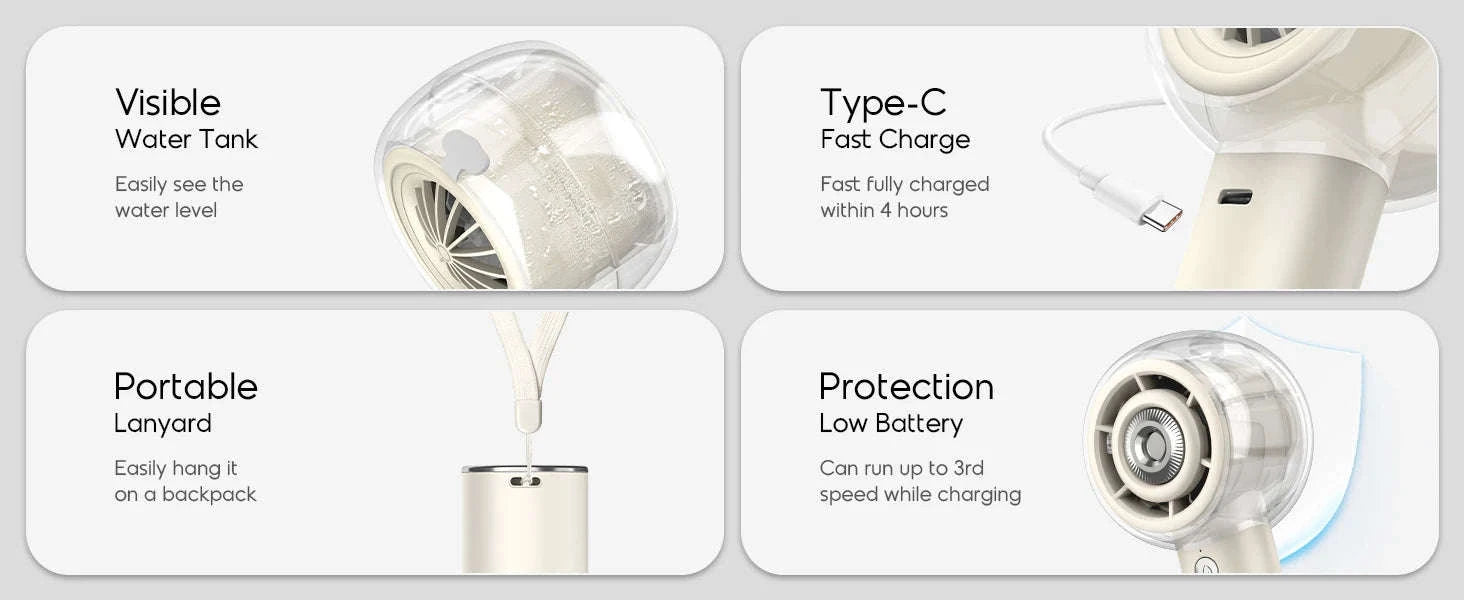 Misting Portable Handheld Fan 6000mAh Rechargeable 4 Speeds-khaki / United States