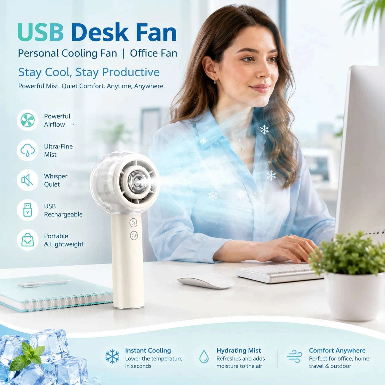Misting Portable Handheld Fan 6000mAh Rechargeable 4 Speeds-khaki / United States
