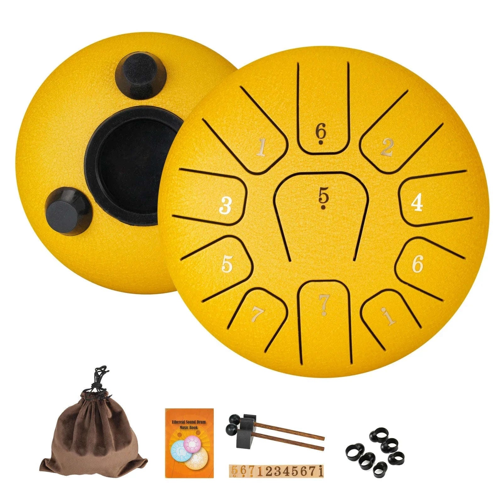 Miwayer 6-Inch Steel Tongue Drum Gift Set-Yellow 6 Inchs