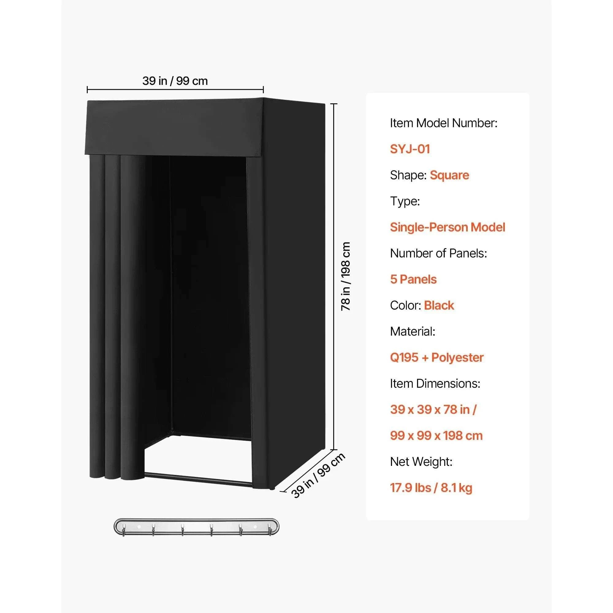 Mobile Fitting Room with Thick Privacy Curtains & Rolling Casters-Black Square Type A / Australia