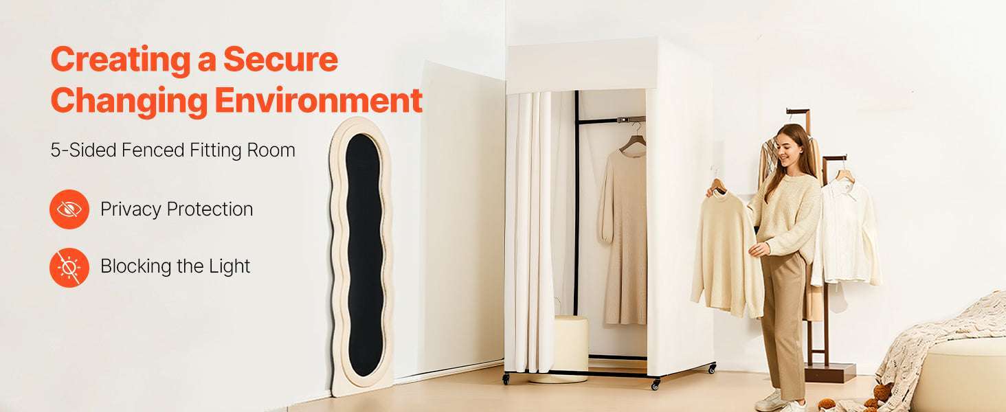 Mobile Fitting Room with Thick Privacy Curtains & Rolling Casters-Black Square Type A / Australia