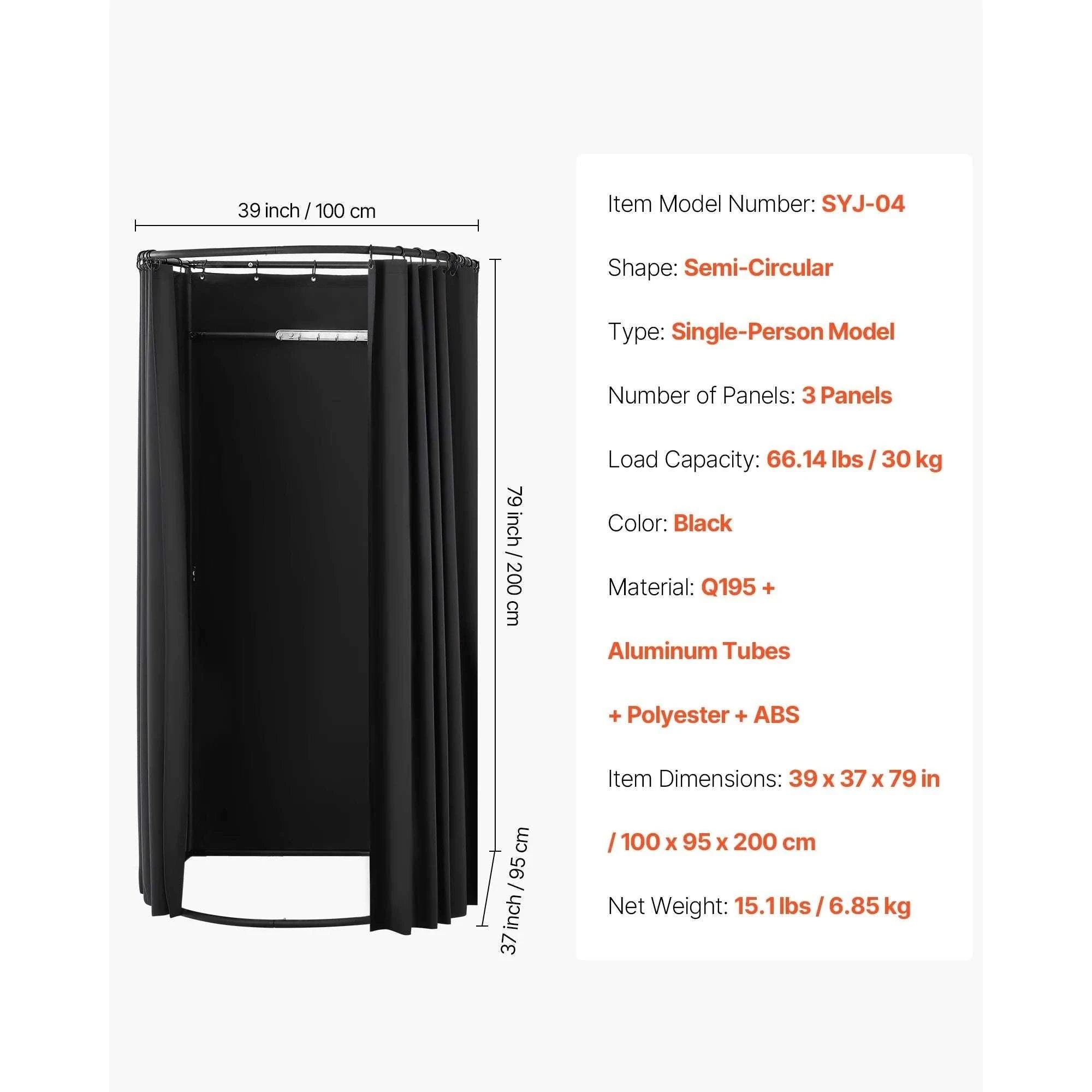 Mobile Fitting Room with Thick Privacy Curtains & Rolling Casters-Black Square Type A / Australia