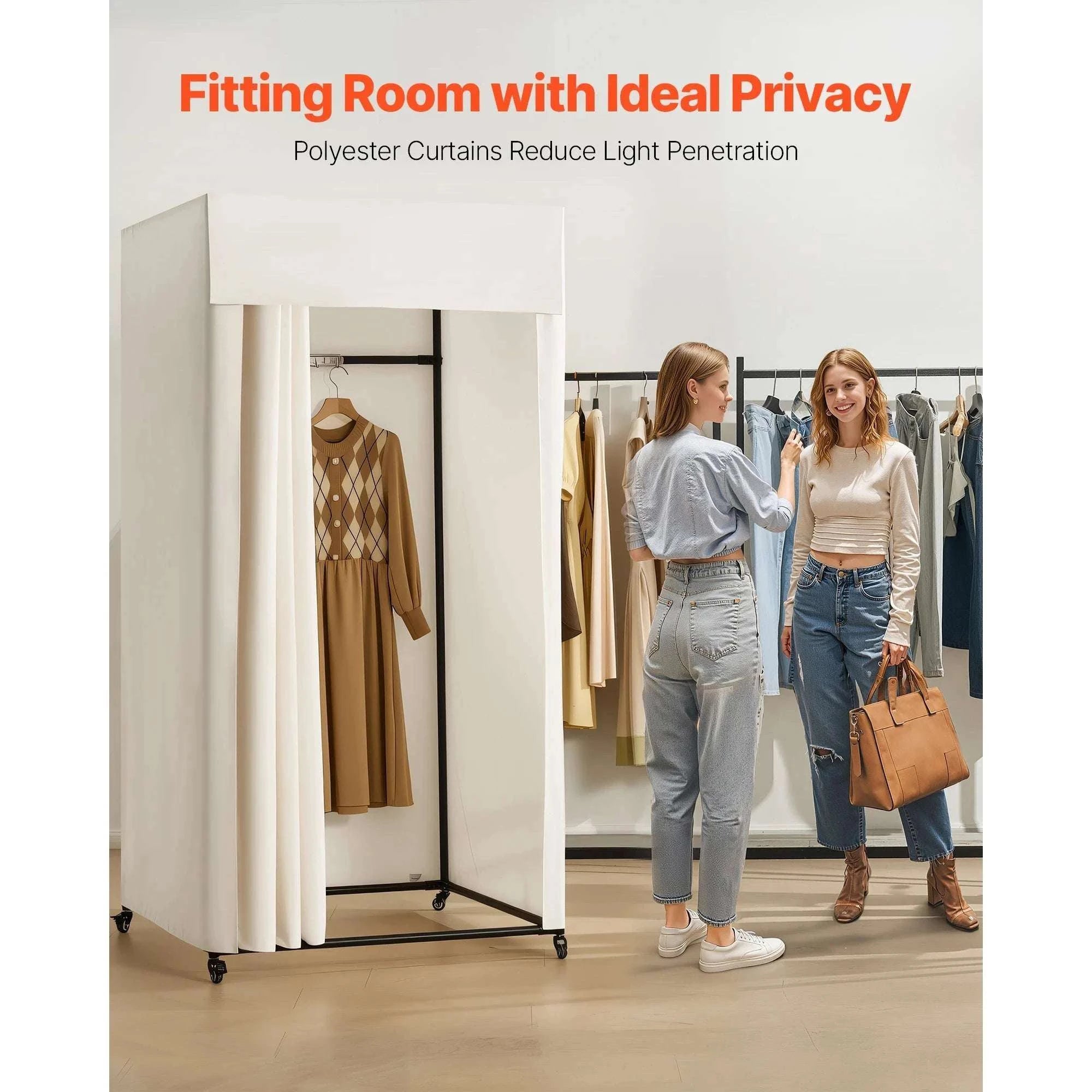 Mobile Fitting Room with Thick Privacy Curtains & Rolling Casters-Black Square Type A / Australia