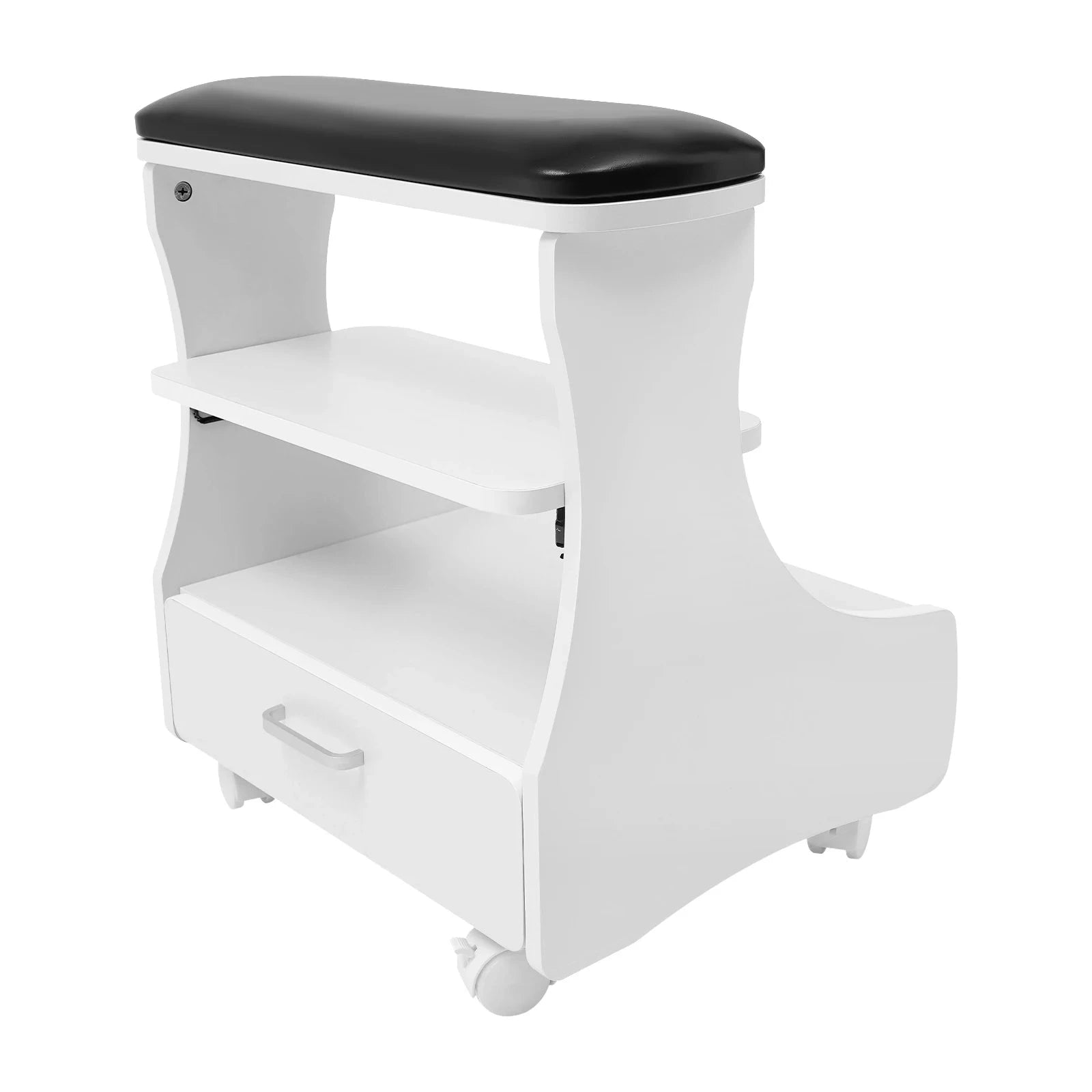 Mobile Foot Bath Trolley Stand with Lockable Casters, Storage Drawer and Soft Cushion-WHITE / United States