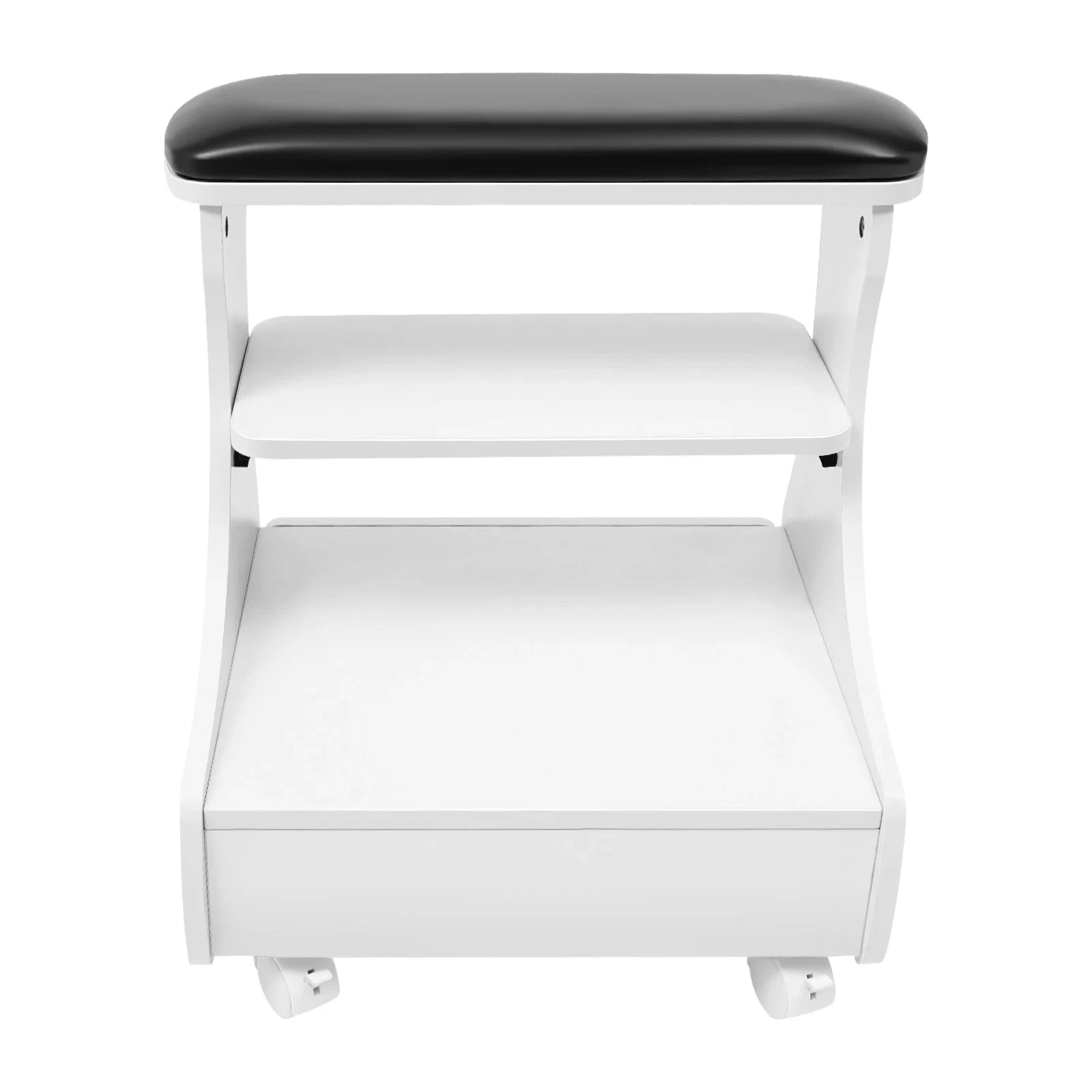 Mobile Foot Bath Trolley Stand with Lockable Casters, Storage Drawer and Soft Cushion-WHITE / United States