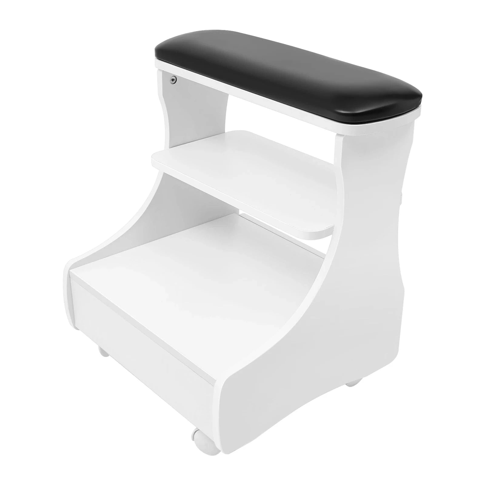 Mobile Foot Bath Trolley Stand with Lockable Casters, Storage Drawer and Soft Cushion-WHITE / United States