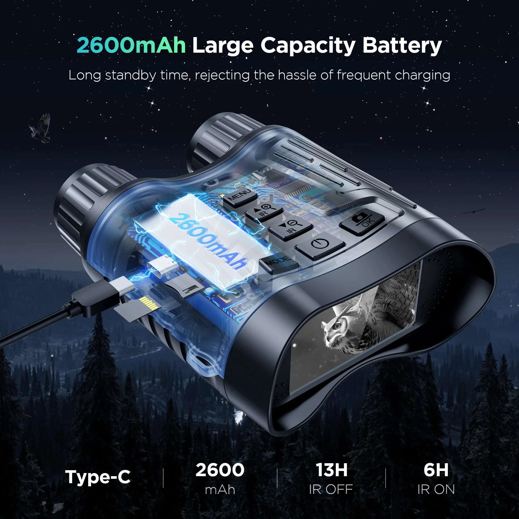 Model 2180 4K Night Vision Binoculars – 36MP & IP54-Black / UNITED KINGDOM