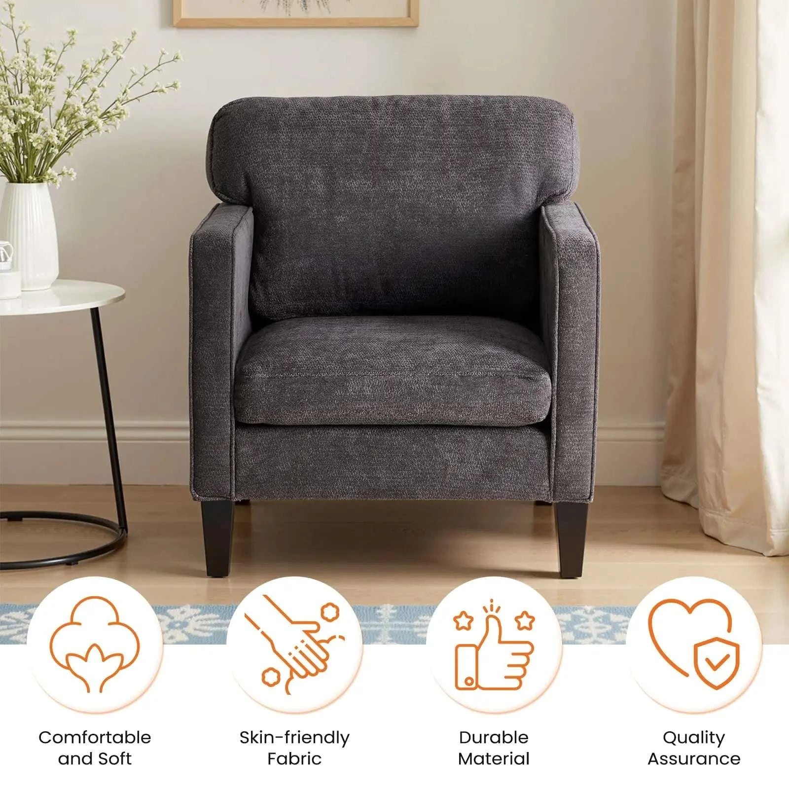 Modern Accent Lounge Chair with Armrests and Ergonomic Backrest-LIGHT GRAY / United States