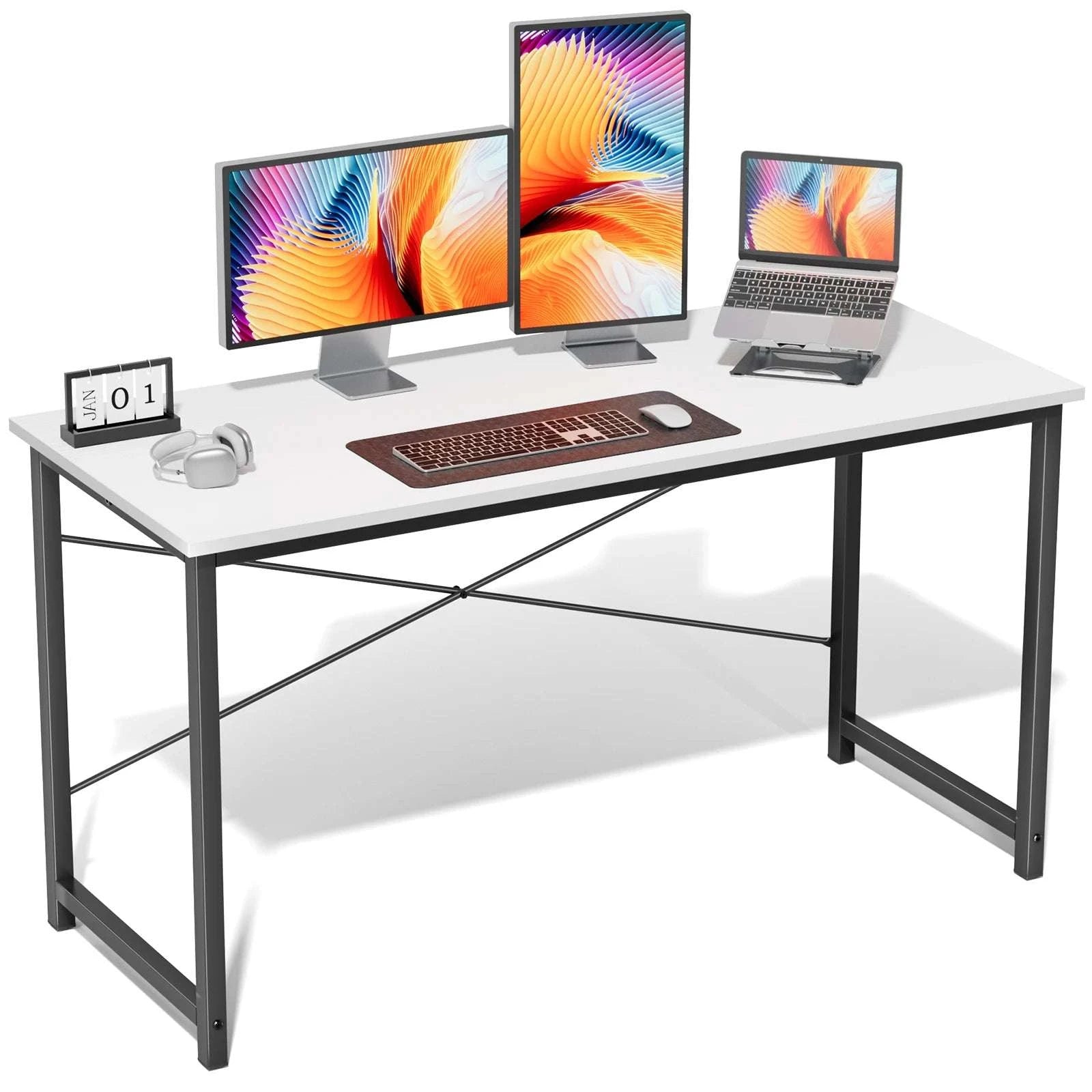 Modern Compact Computer Desk with Metal Frame & Wood Top-40IN Rust / United States
