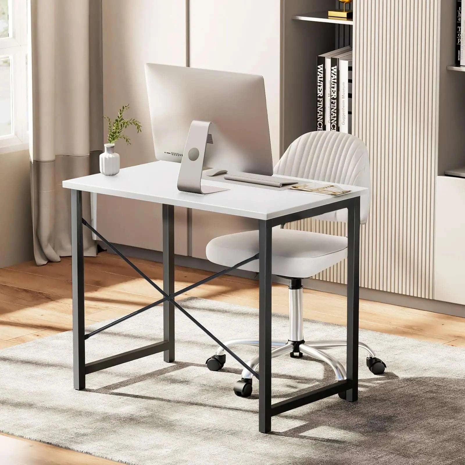 Modern Compact Computer Desk with Metal Frame & Wood Top-40IN Rust / United States