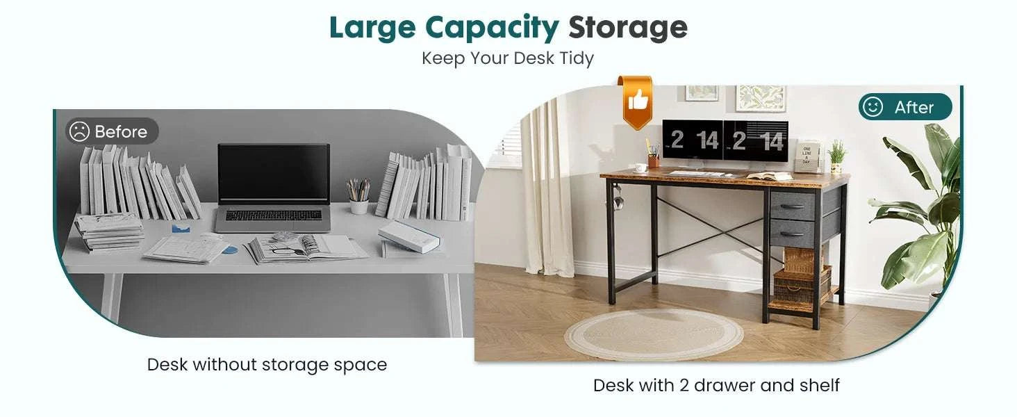 Modern Computer Desk with Drawers and Adjustable Storage Shelf-40IN Rust / United States