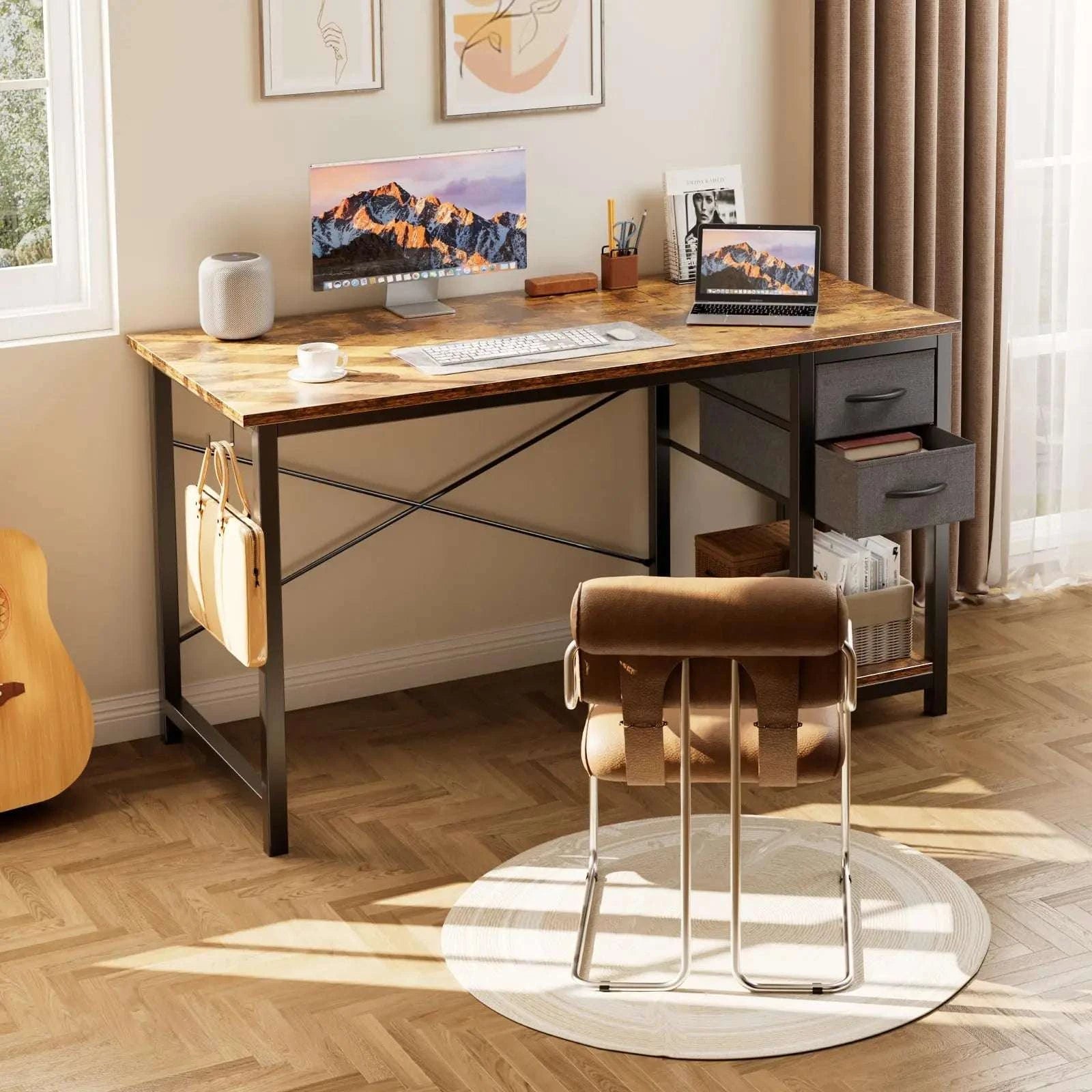 Modern Computer Desk with Drawers and Adjustable Storage Shelf-40IN Rust / United States