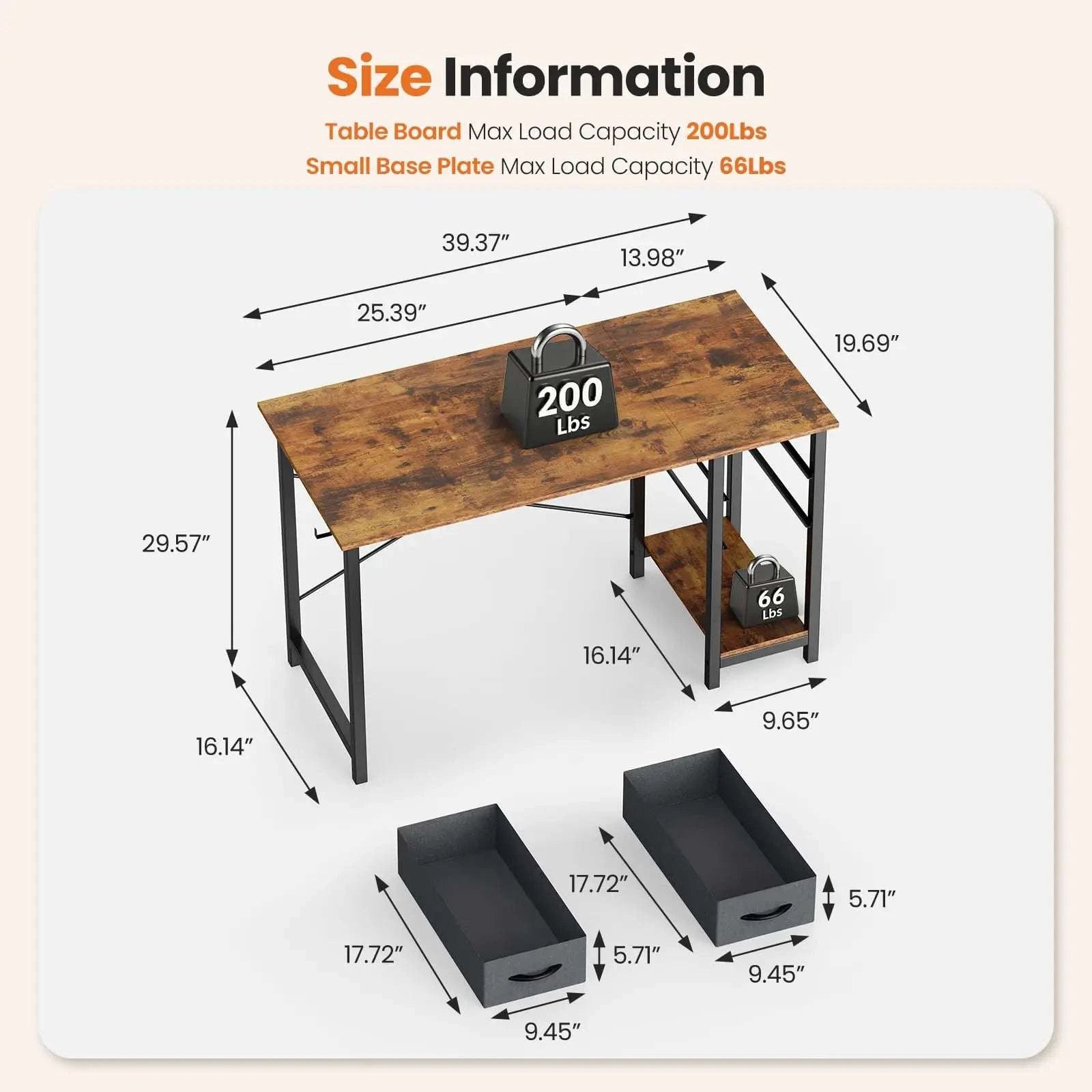 Modern Computer Desk with Drawers and Adjustable Storage Shelf-40IN Rust / United States