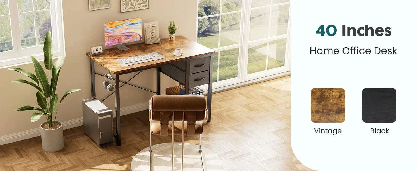 Modern Computer Desk with Drawers and Adjustable Storage Shelf-40IN Rust / United States