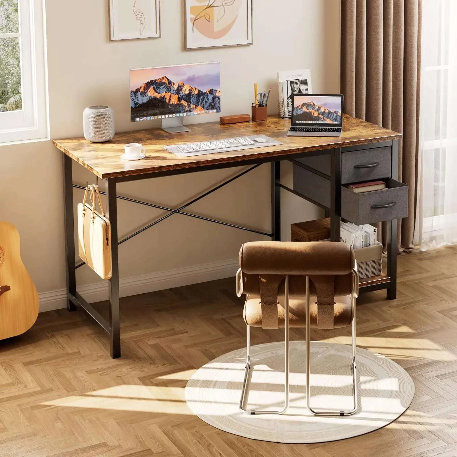 Modern Computer Desk with Drawers and Adjustable Storage Shelf-40IN Rust / United States