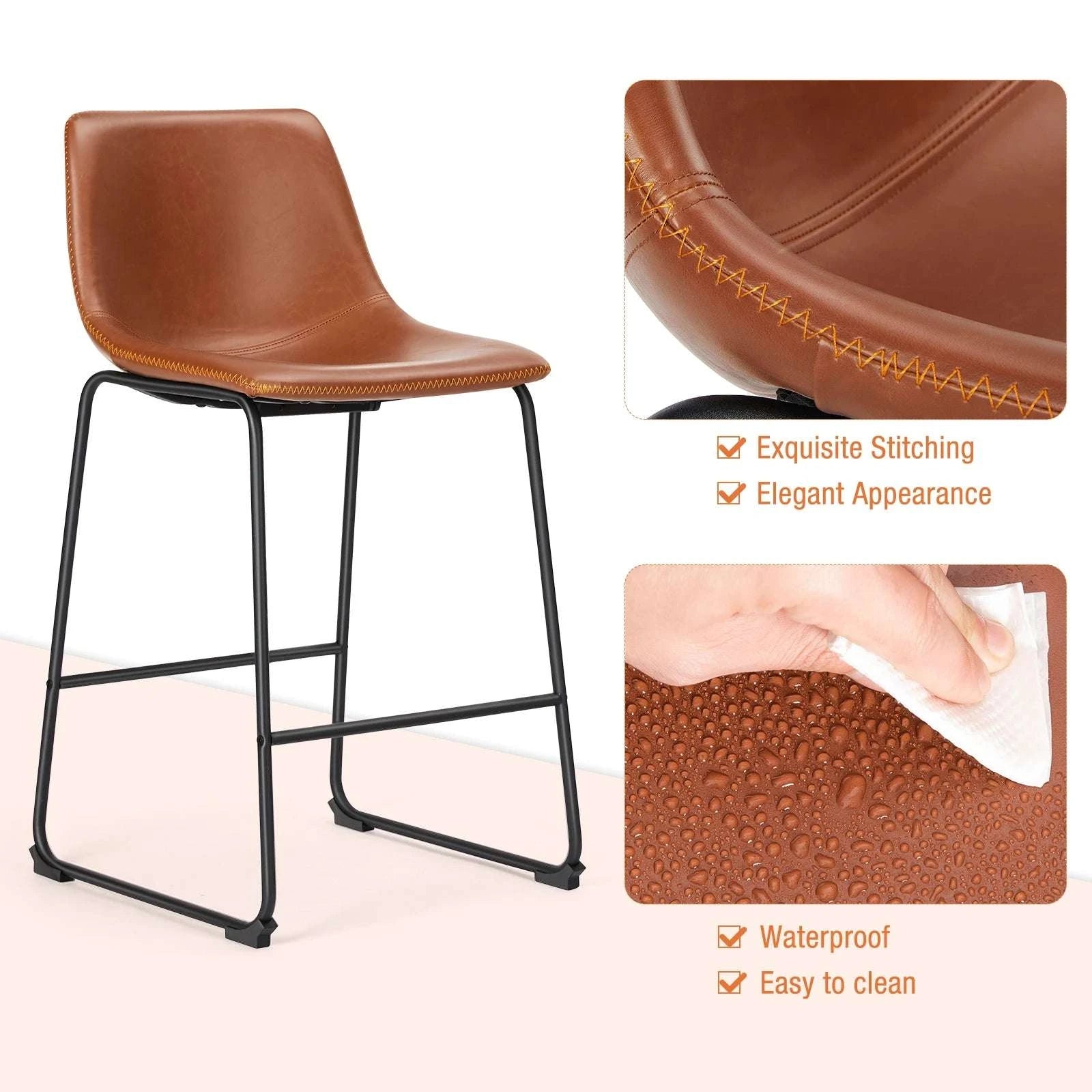 Modern Faux Leather Counter Height Bar Stools Set of 2 with Back-bar stool BK / United States