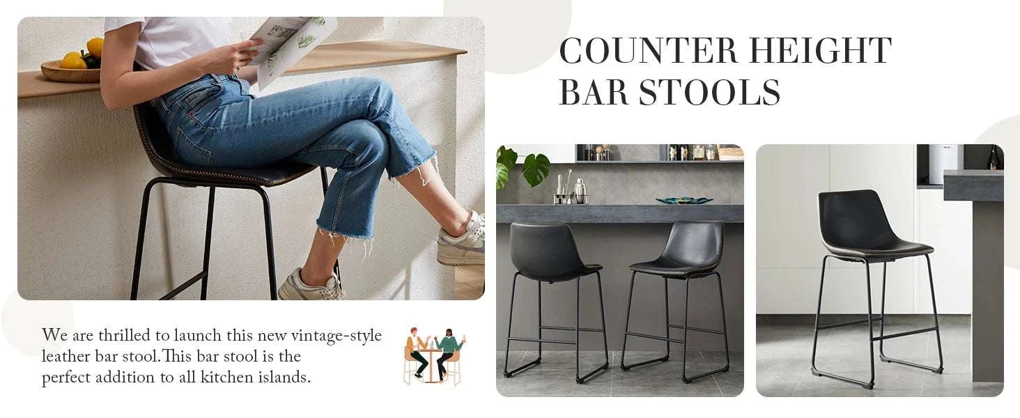 Modern Faux Leather Counter Height Bar Stools Set of 2 with Back-bar stool BK / United States