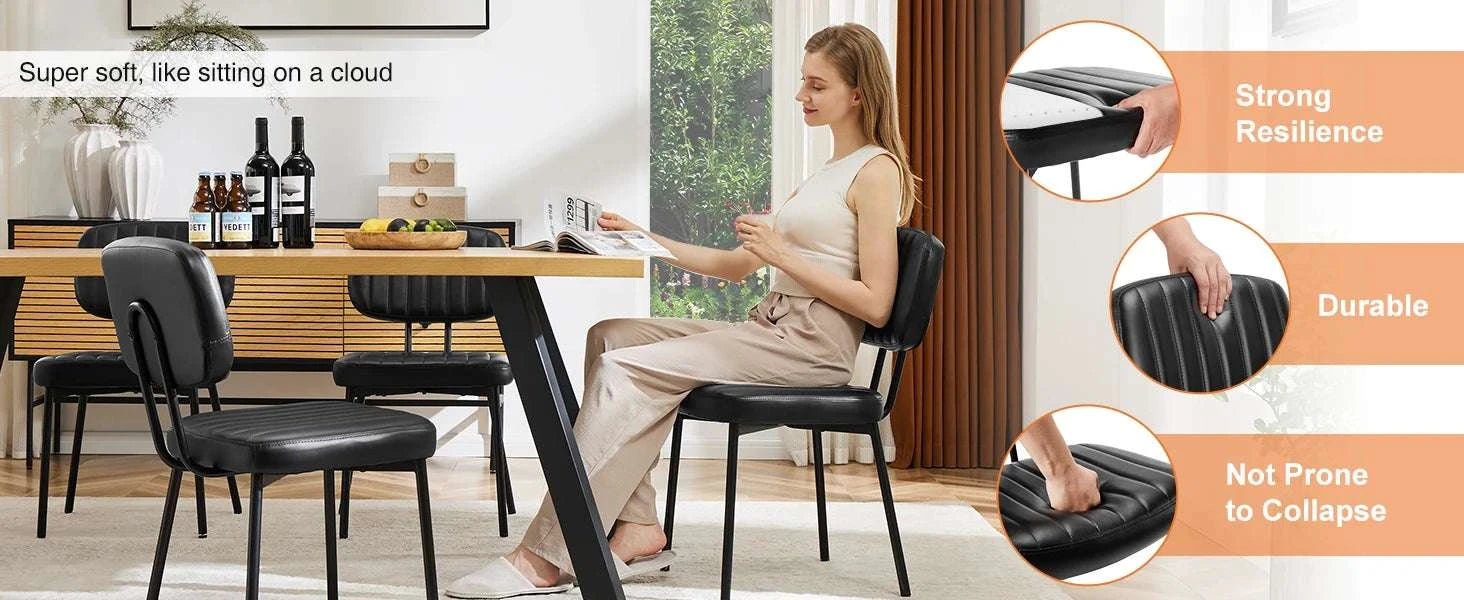 Modern Faux Leather Dining Chairs Set of 2 with Lumbar Support-black / United States