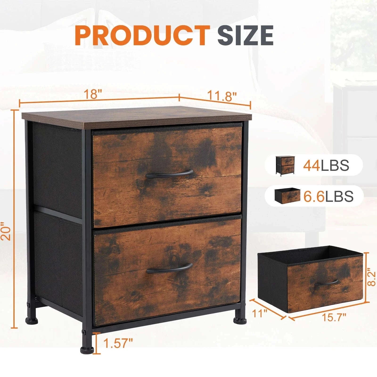 Modern Nightstand with Fabric Drawers and Storage-1PACK White / United States
