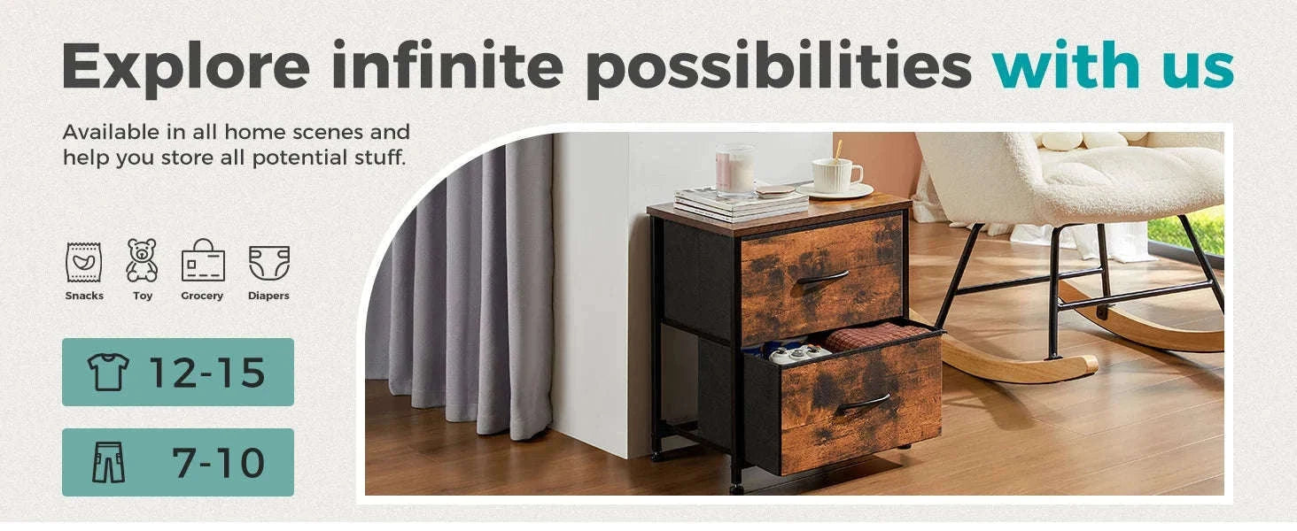 Modern Nightstand with Fabric Drawers and Storage-1PACK White / United States