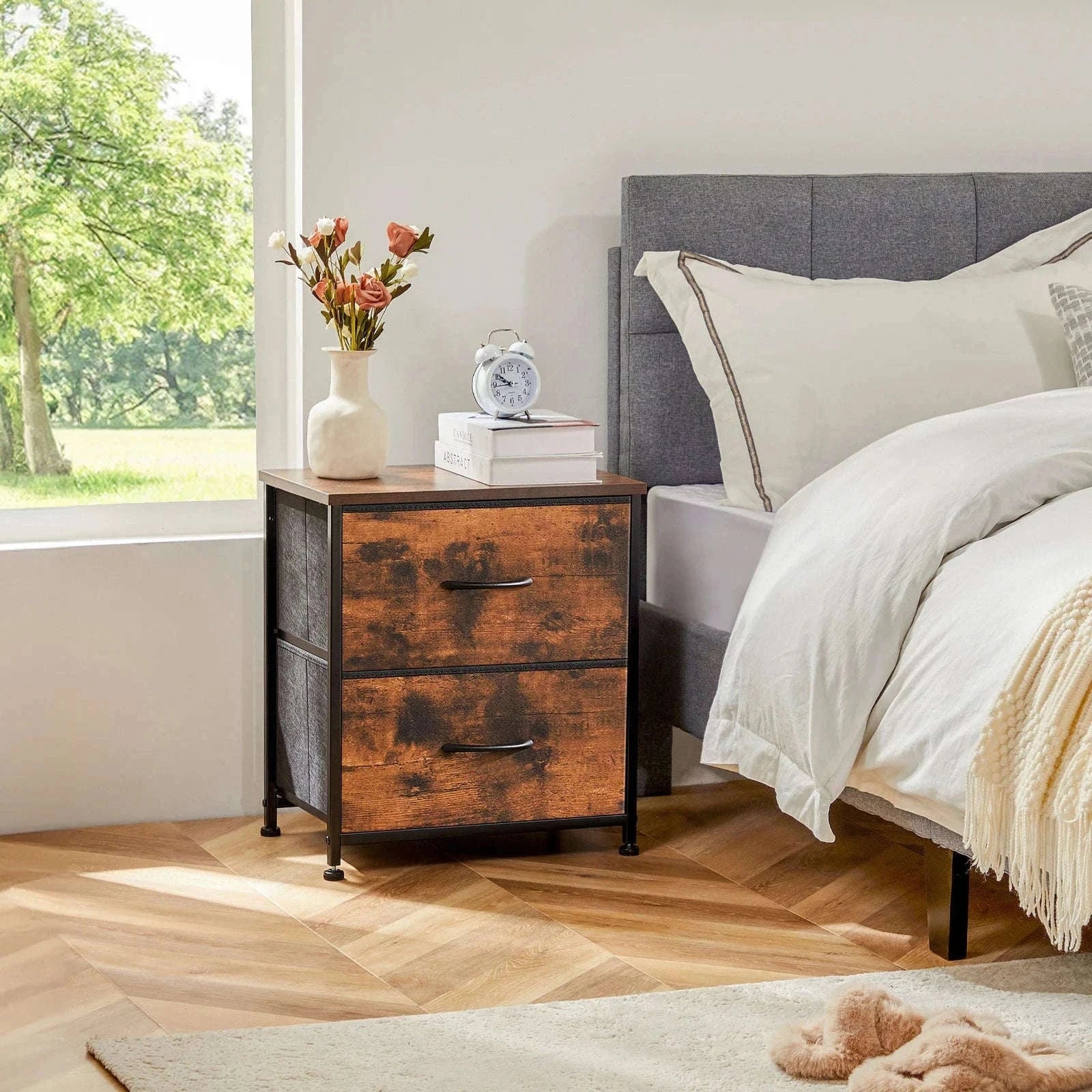 Modern Nightstand with Fabric Drawers and Storage-1PACK White / United States