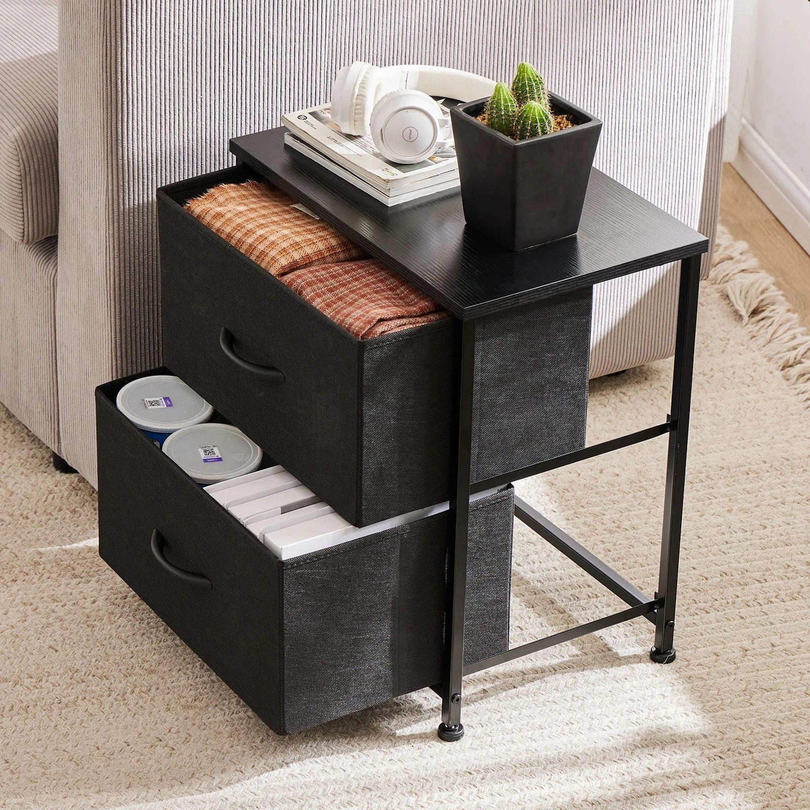 Modern Nightstand with Fabric Drawers and Storage-1PACK White / United States