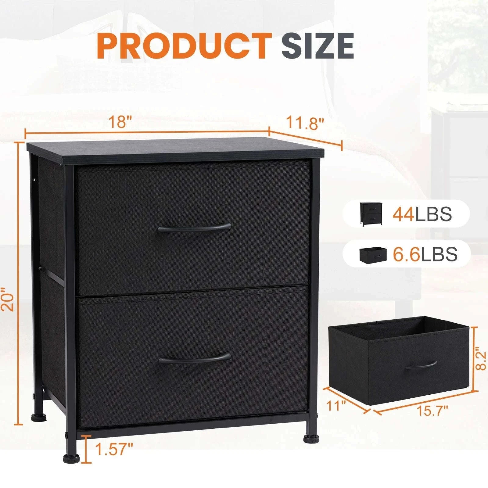 Modern Nightstand with Fabric Drawers and Storage-1PACK White / United States