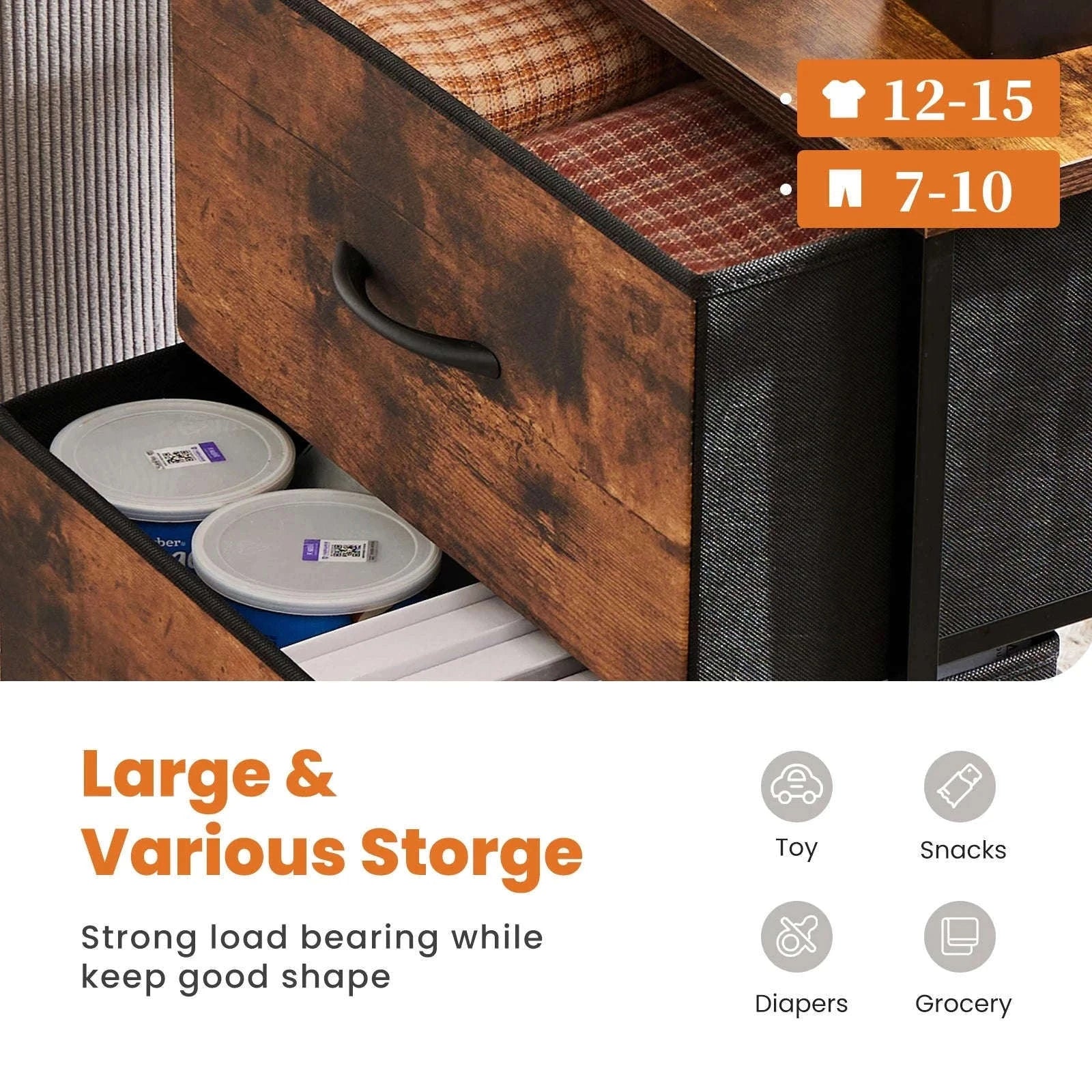 Modern Nightstand with Fabric Drawers and Storage-1PACK White / United States
