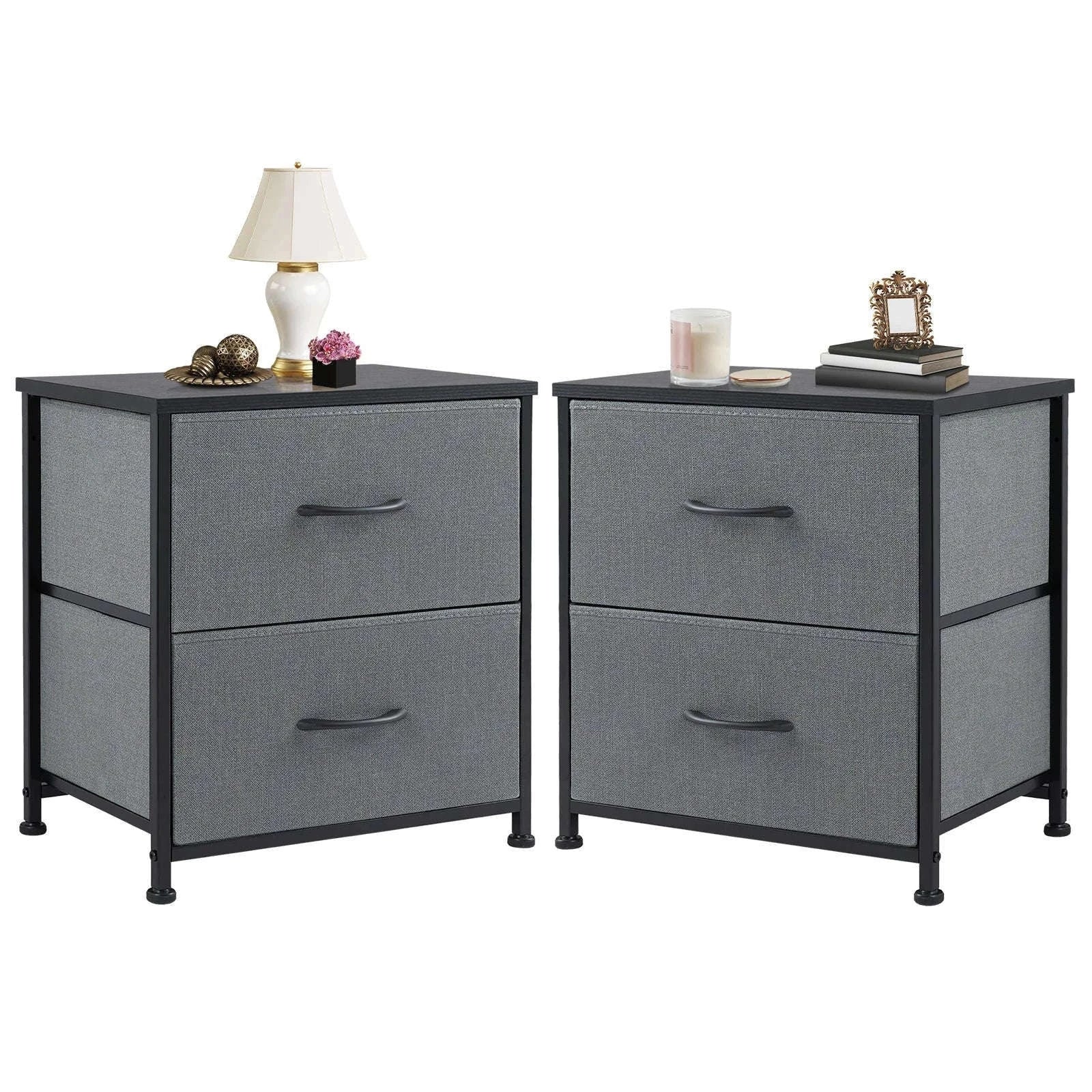 Modern Nightstand with Fabric Drawers and Storage-1PACK White / United States