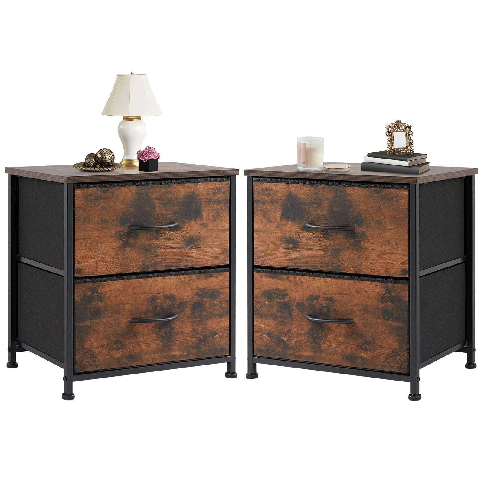 Modern Nightstand with Fabric Drawers and Storage-1PACK White / United States