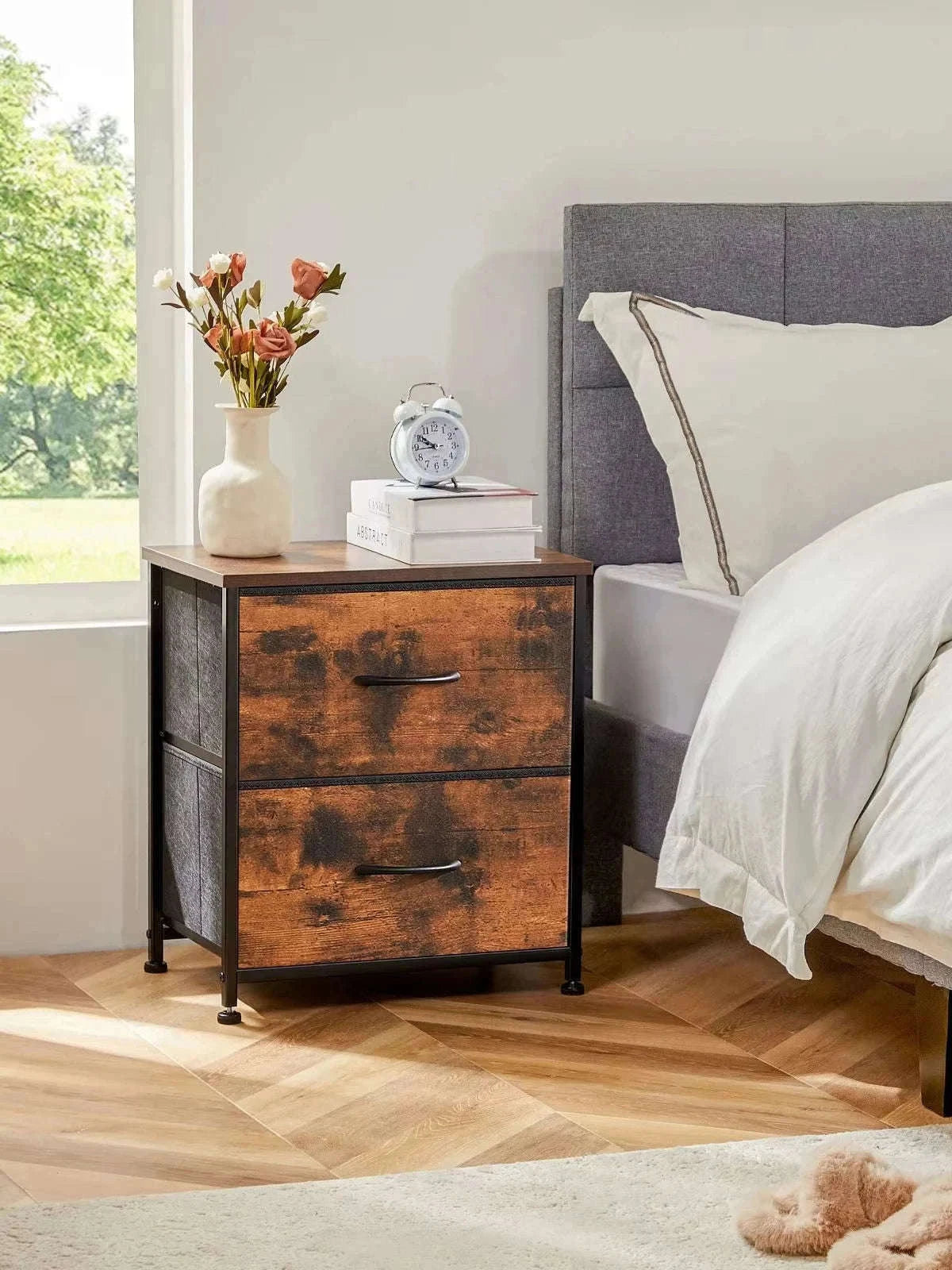Modern Nightstand with Fabric Drawers and Storage-1PACK White / United States