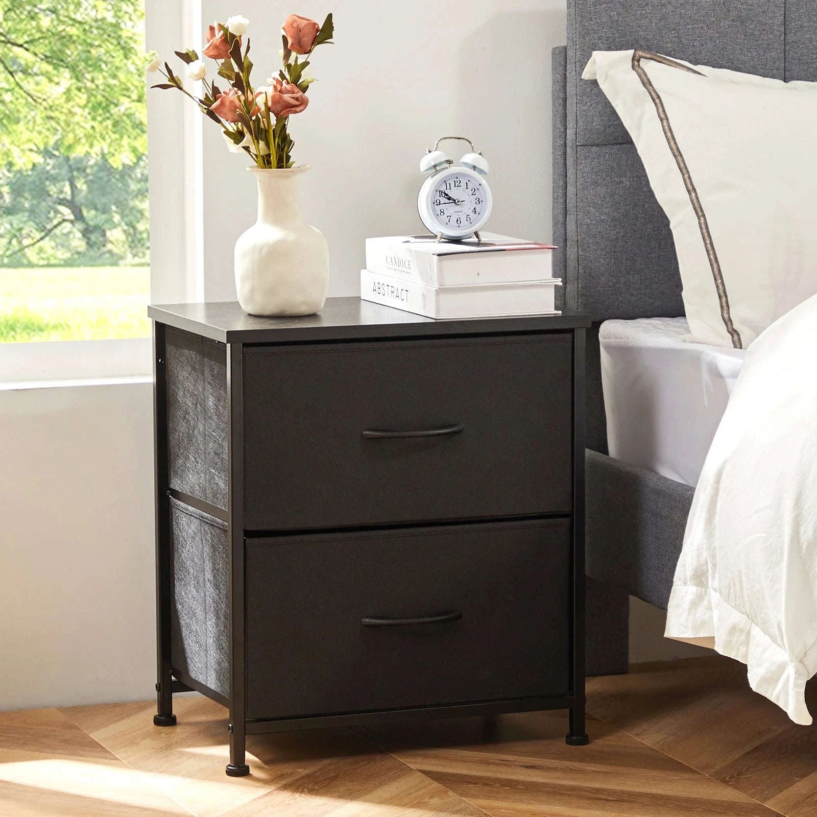 Modern Nightstand with Fabric Drawers and Storage-1PACK White / United States