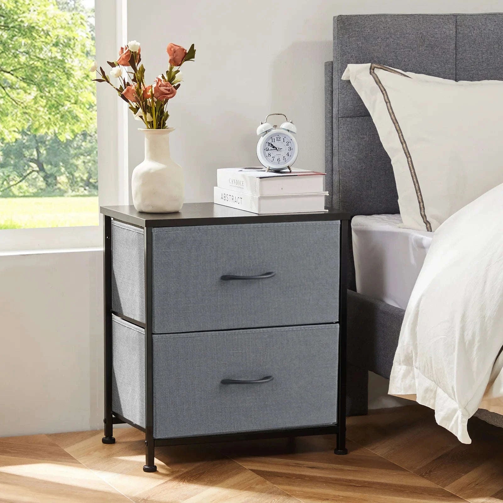 Modern Nightstand with Fabric Drawers and Storage-1PACK White / United States