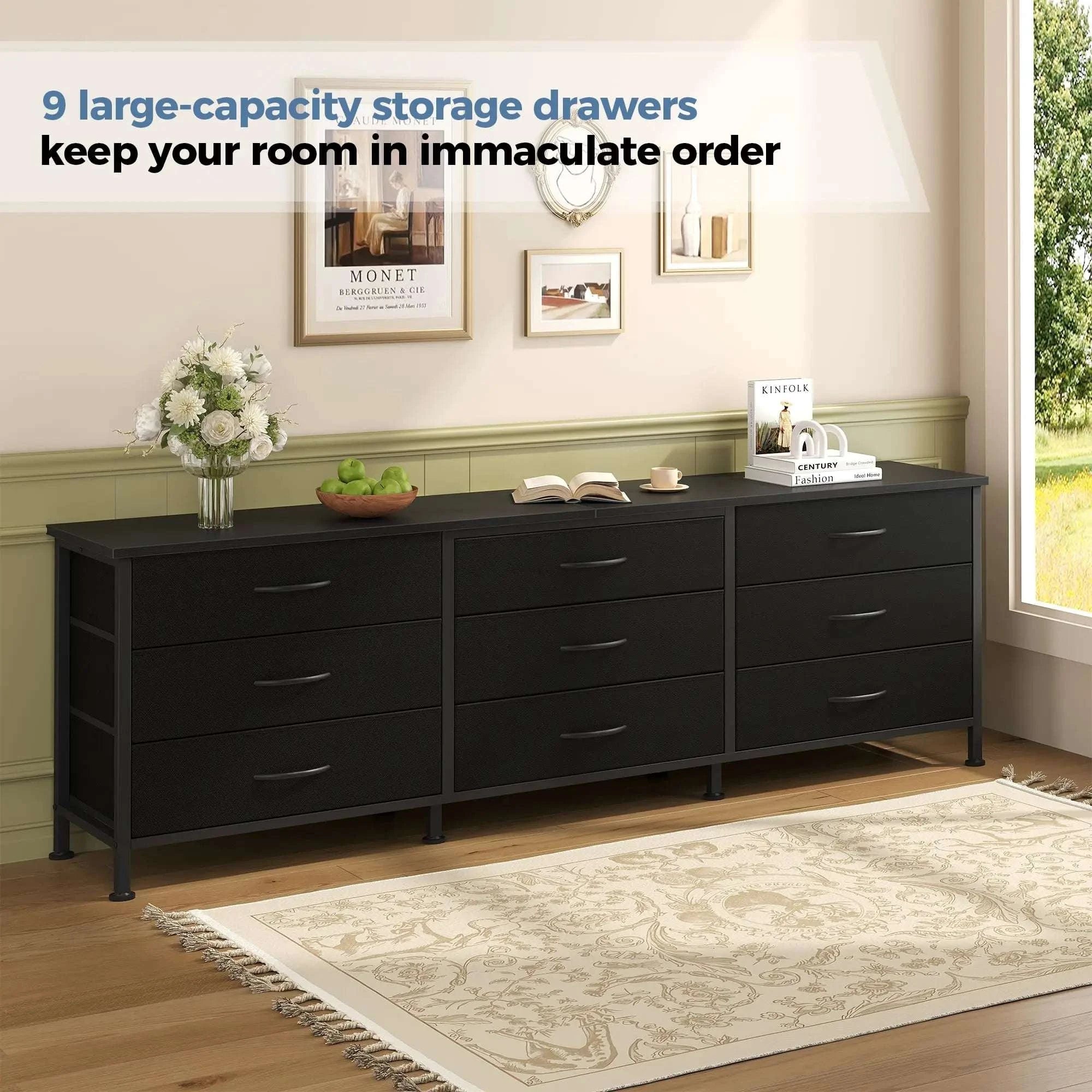 Modern TV Stand with 9 Fabric Drawers for Up to 75 Inch TVs-Rust / United States