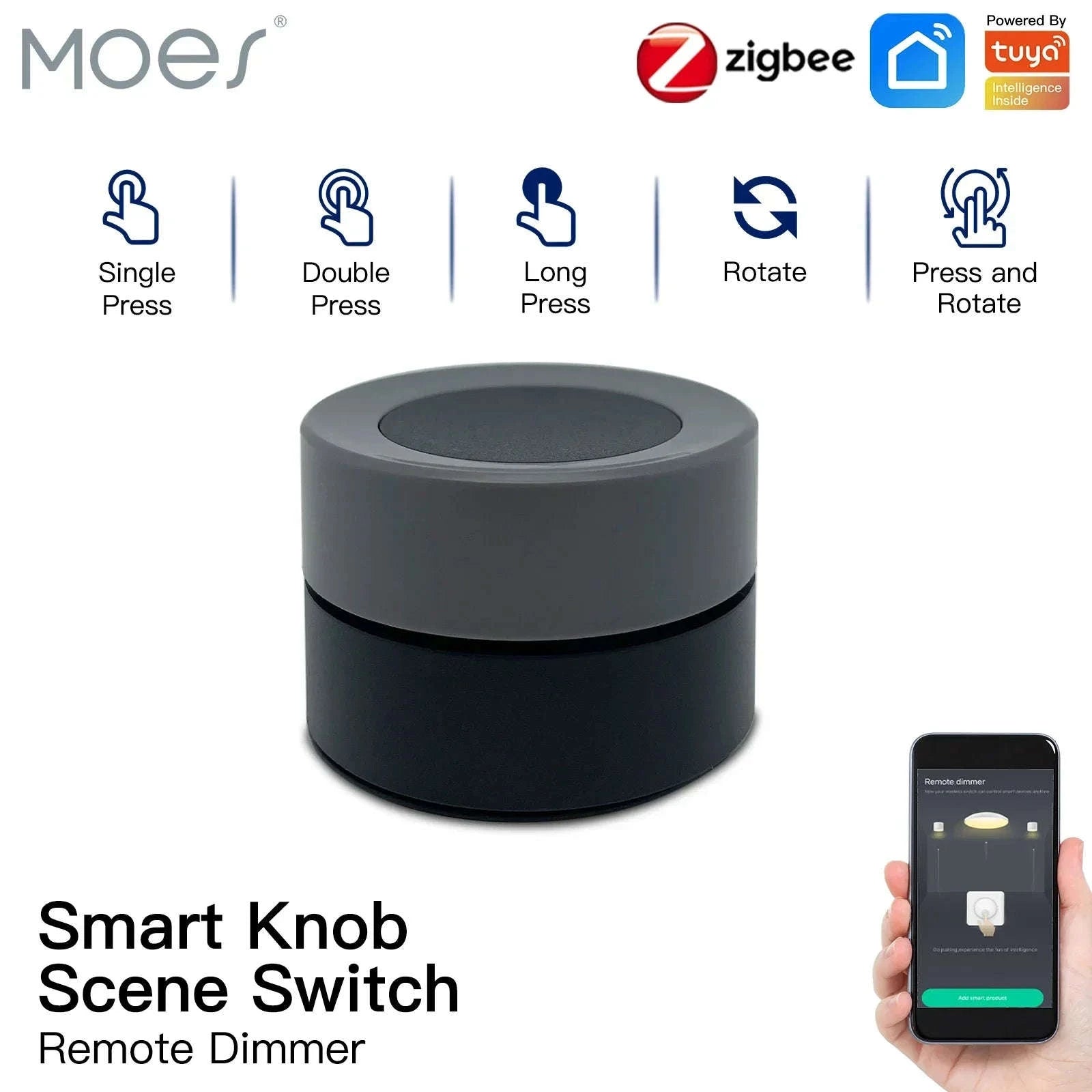 MOES Tuya ZigBee Smart Knob Switch Wireless Scene Switch Button Controller Battery Powered Automation Scenario Smart Life App-1 PC Switch / United States