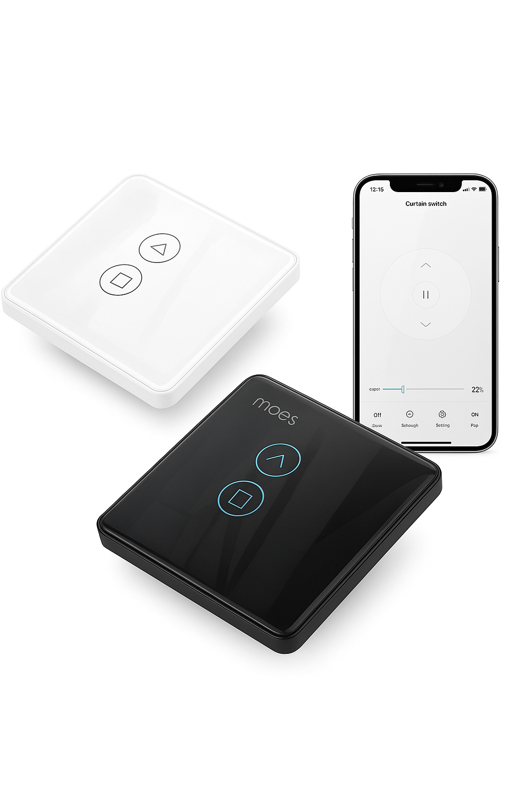 MOES WiFi RF433 Smart 2.5D Arc Glass Touch Curtain Switch for Roller Blinds Shutters Smart Life/Tuya APP Works Alexa Google Home