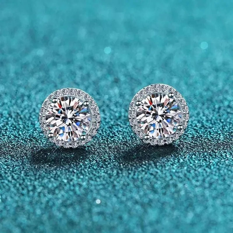 Moissanite Stud Earrings in Sterling Silver White Gold Finish-0.5CT and 0.5CT