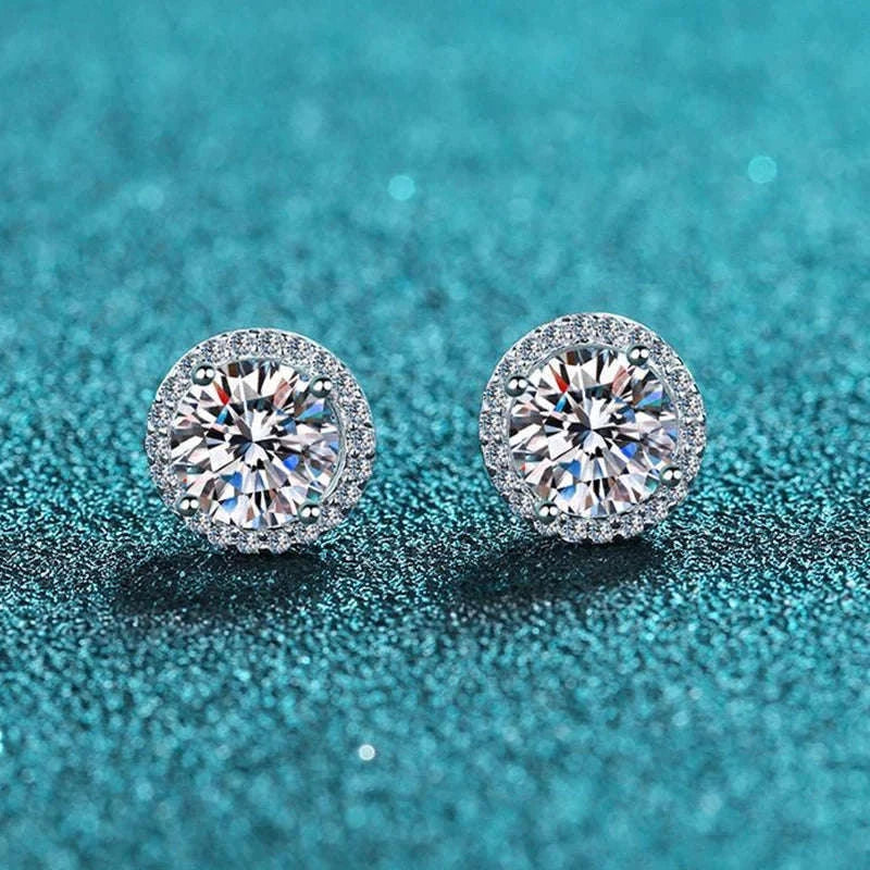 Moissanite Stud Earrings in Sterling Silver White Gold Finish-0.5CT and 0.5CT