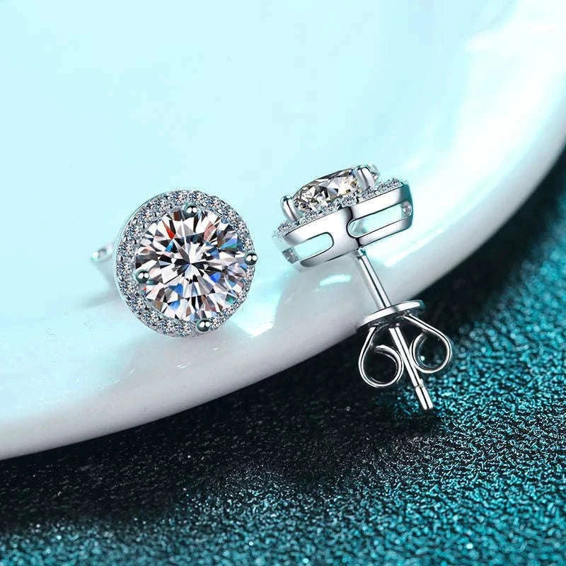 Moissanite Stud Earrings in Sterling Silver White Gold Finish-0.5CT and 0.5CT