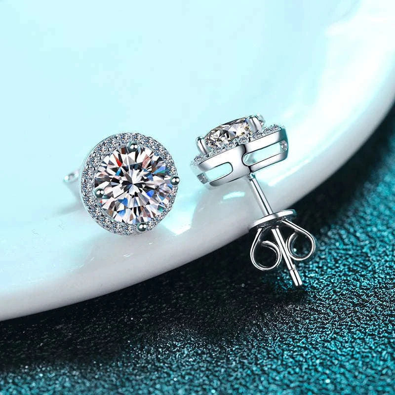 Moissanite Stud Earrings in Sterling Silver White Gold Finish-0.5CT and 0.5CT