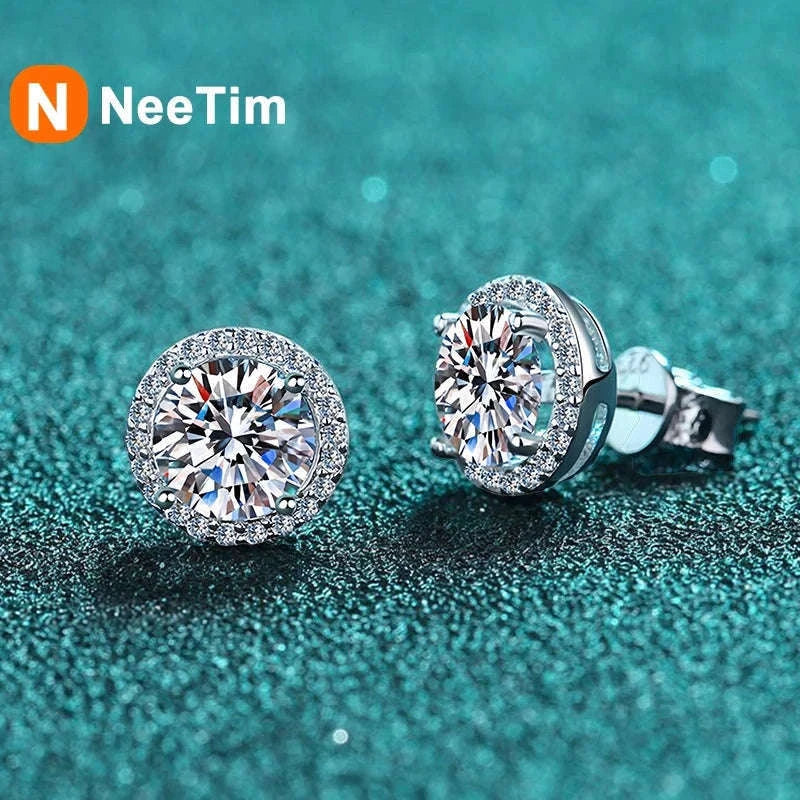 Moissanite Stud Earrings in Sterling Silver White Gold Finish-0.5CT and 0.5CT