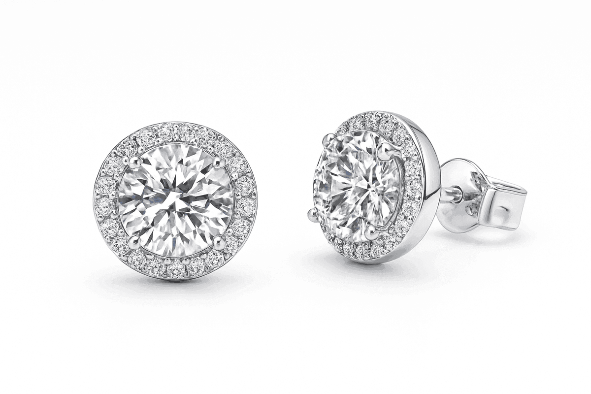 Moissanite Stud Earrings in Sterling Silver White Gold Finish-0.5CT and 0.5CT