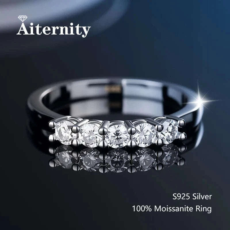 Moissanite Wedding Band Ring in 925 Sterling Silver for Women-With Box / 1.5mm Moissanite / 8