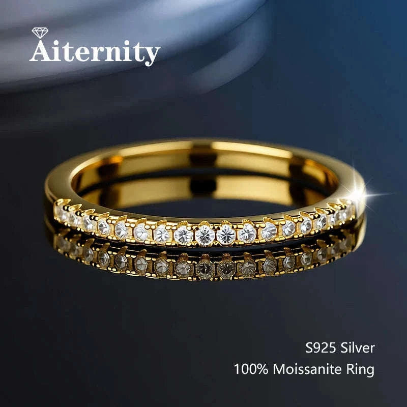 Moissanite Wedding Band Ring in 925 Sterling Silver for Women-With Box / 1.5mm Moissanite / 8